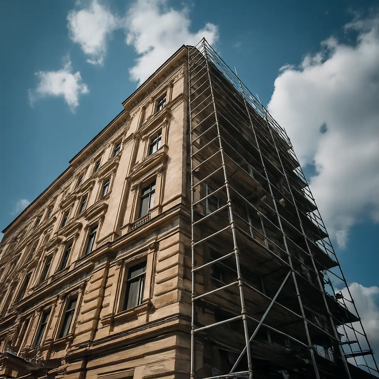 edificio de viviendas con andamio